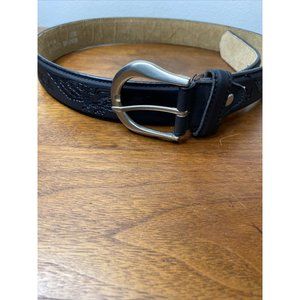 Mens Black Tooled Leather Belt Sz 36 - 38 Eagle USA  Cowboy Western